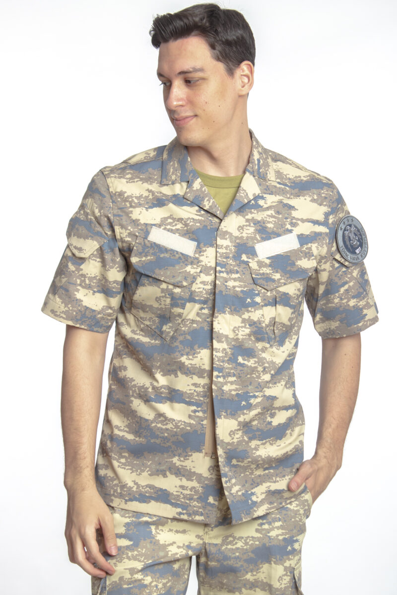 Hava Kuvvetleri Yeni Kamuflaj Renkli Kısa Kollu Orjinal Taktik Askeri Gömlek Short Sleeve Camouflage