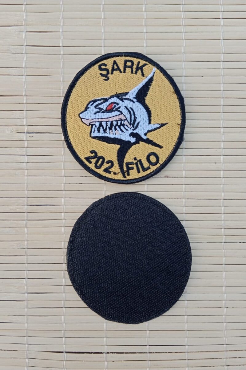 Sarı Zemin Nakış işlemeli Şark 202. Filo Arma Patch Peç