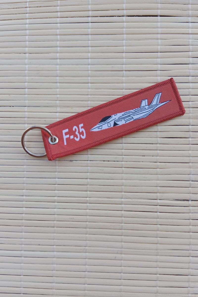 F-35 Remove Before Flight Yazılı Kırmızı Beyaz Nakış işlemeli Bez Anahtarlık