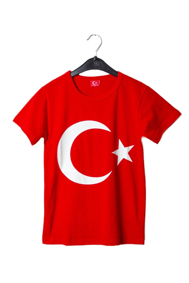 Kısa Kollu Dijital Baskılı Kırmızı Beyaz Ayyıldız Çocuk T-shirt