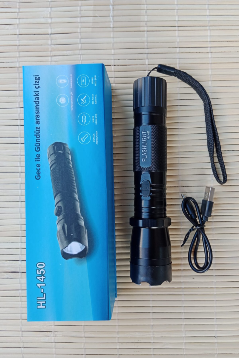 Sarjlı Elektrosoklu 220v el feneri HL-1450 Light Flashlight(Plus)Sok Cihazi